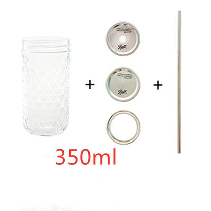 Diamond Glass Bottle with Straw